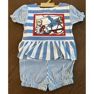 Vintage Confetti Kids Striped Size 18M Girl Sailing Nautical Shirt Short Set